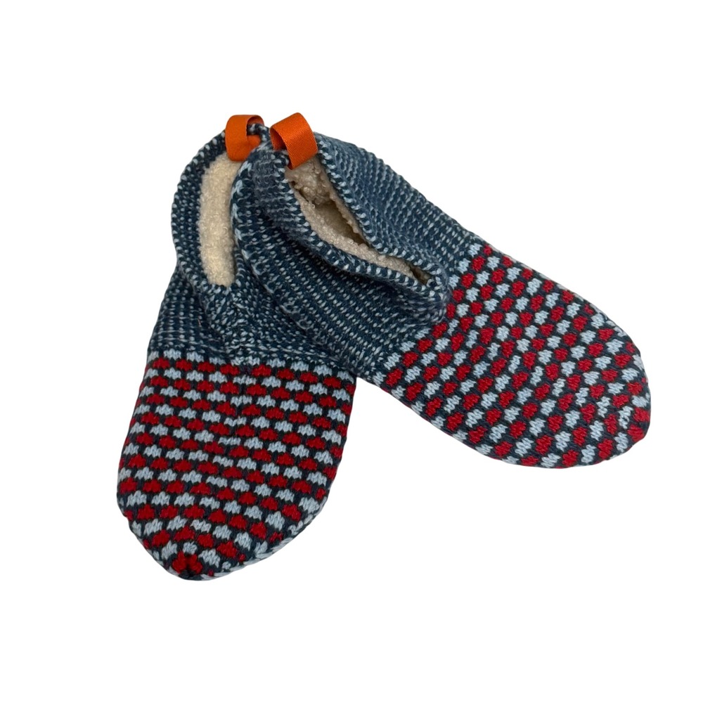 Bombas Womens‎ XS Gripper Slipper Blue Red Fair Isle Knit Faux Shearling Lined